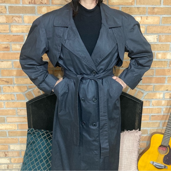 VINTAGE Pierre Dalby Paris Plaid Lined Long Belted Trench Coat Women’s L - Picture 7 of 11